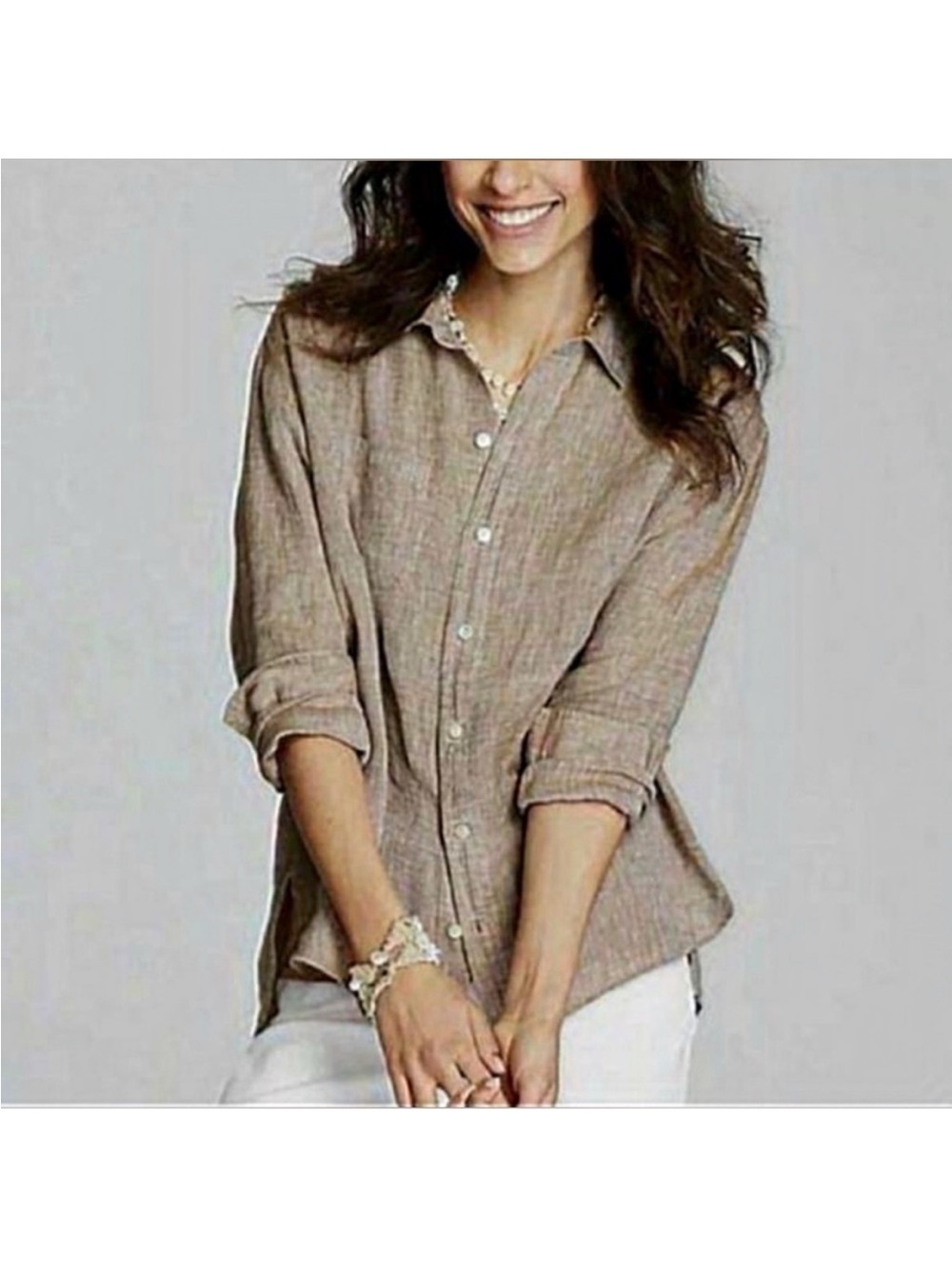 J Jill Button Down Size XL Slub Love Linen Lagenlook Oversized Essential Shirt